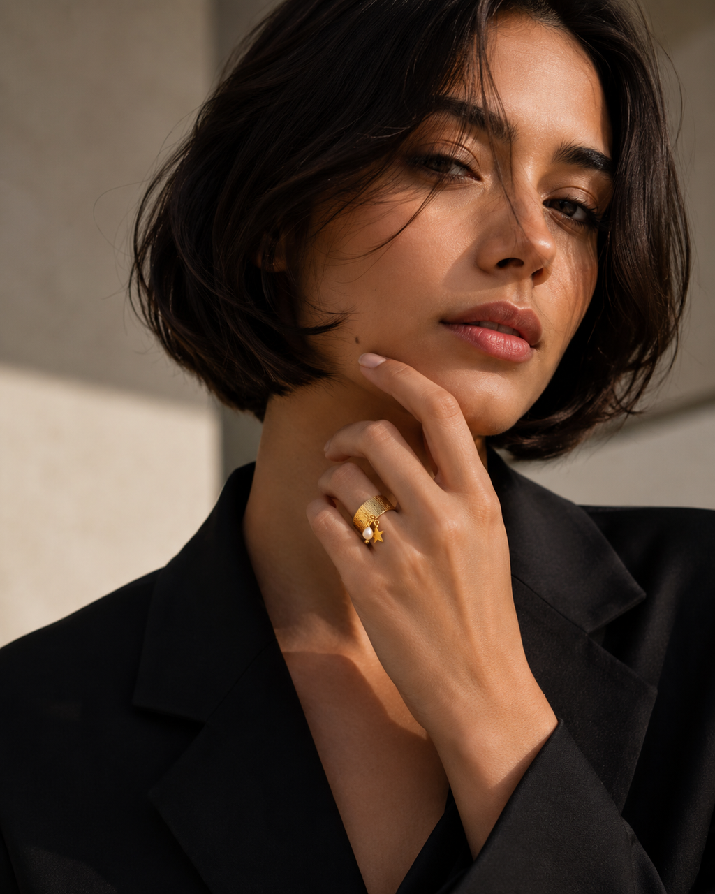 Adjustable Heart & Star Charm Ring | Waterproof 18K Gold Plated Stainless Steel Ring for Women