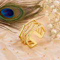 Adjustable Geometric Cubic Zirconia Ring | Waterproof 18K Gold Plated Stainless Steel Statement Ring for Women