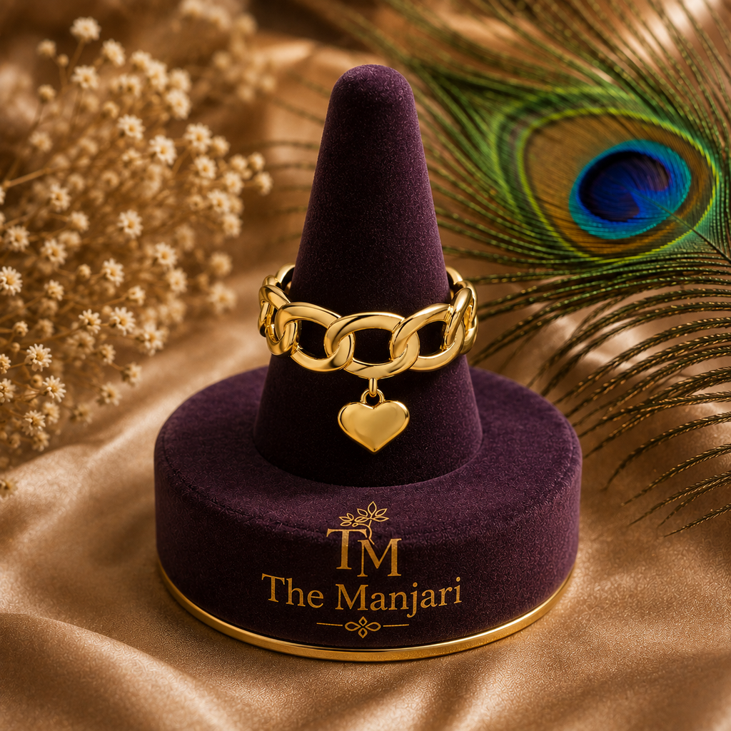 Adjustable Heart Chain Ring | Waterproof 18K Gold Plated Stainless Steel Statement Ring for Women