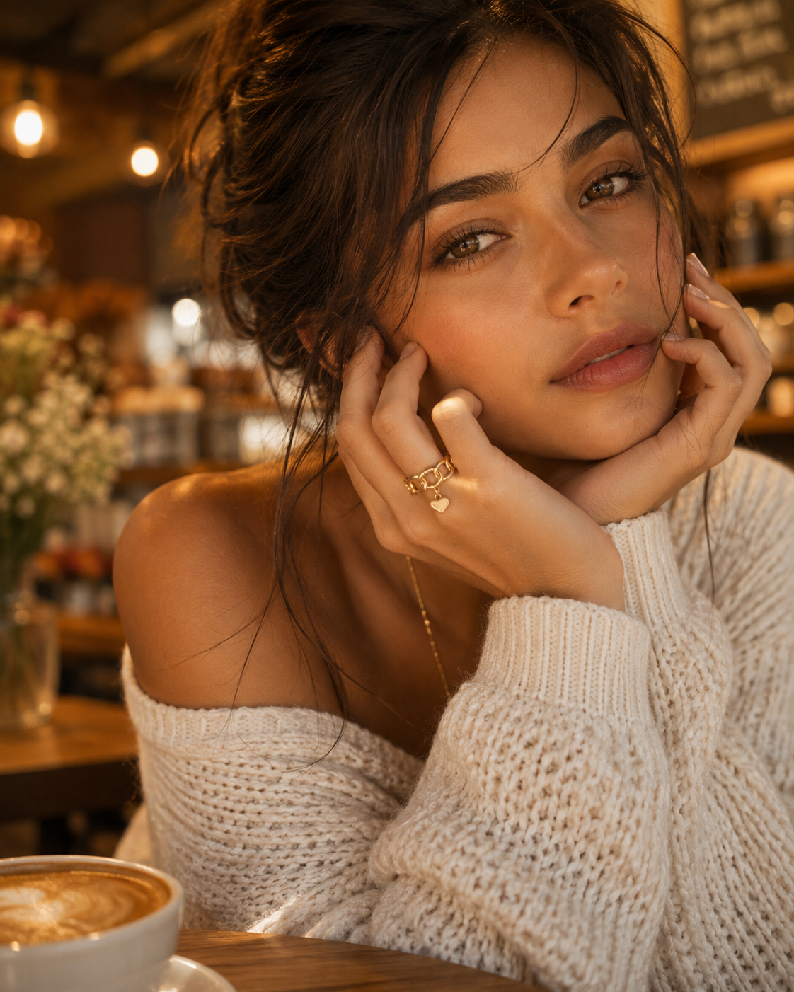 Adjustable Heart Chain Ring | Waterproof 18K Gold Plated Stainless Steel Statement Ring for Women