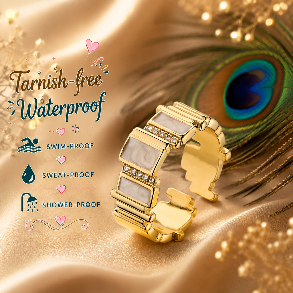 Adjustable Cubic Zirconia Gold Ring | Waterproof Tarnish-Free Stainless Steel Statement Ring for Women