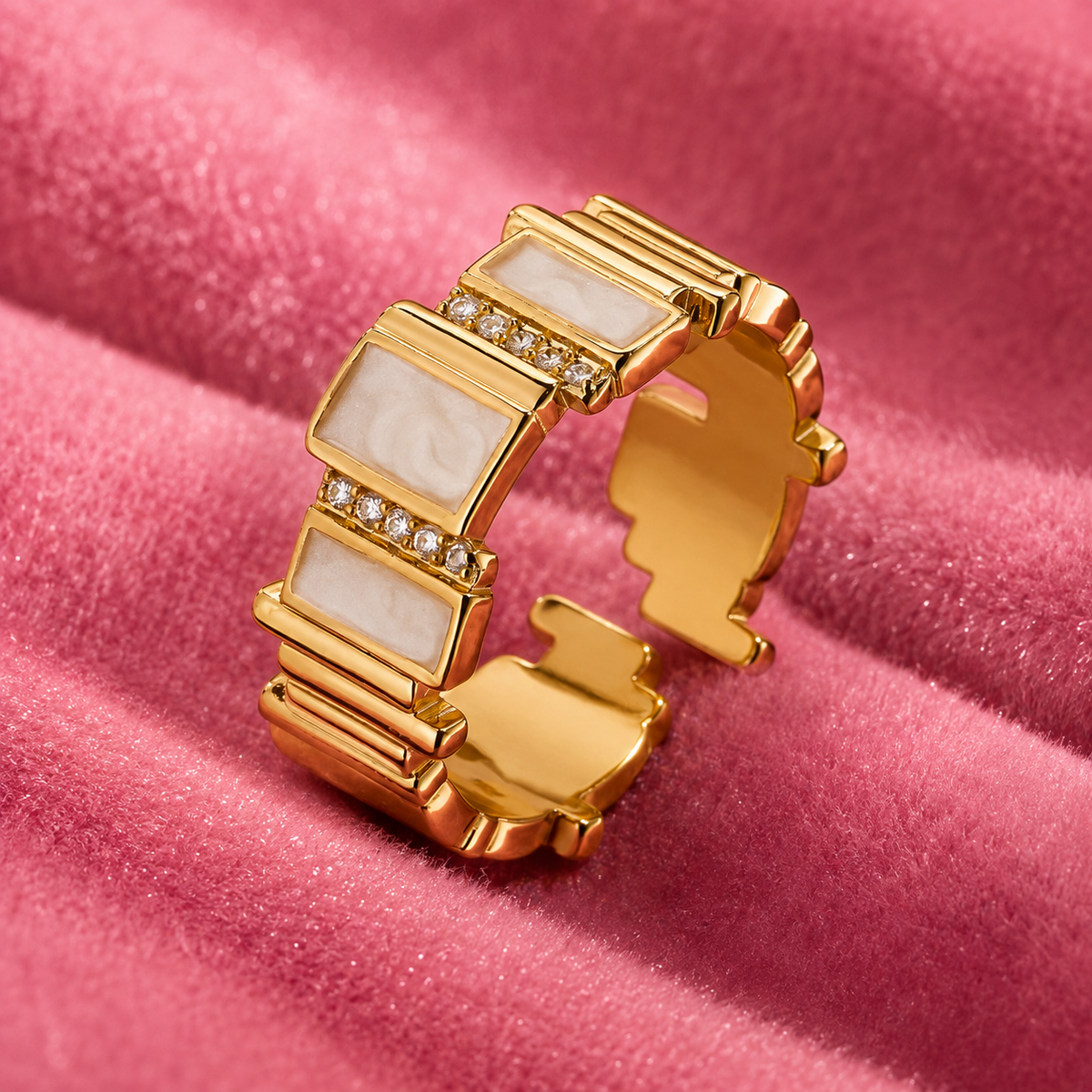 Adjustable Cubic Zirconia Gold Ring | Waterproof Tarnish-Free Stainless Steel Statement Ring for Women