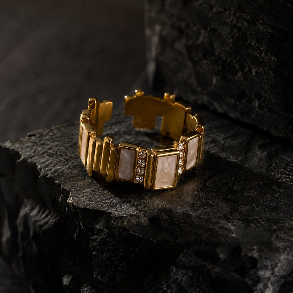 Adjustable Cubic Zirconia Gold Ring | Waterproof Tarnish-Free Stainless Steel Statement Ring for Women