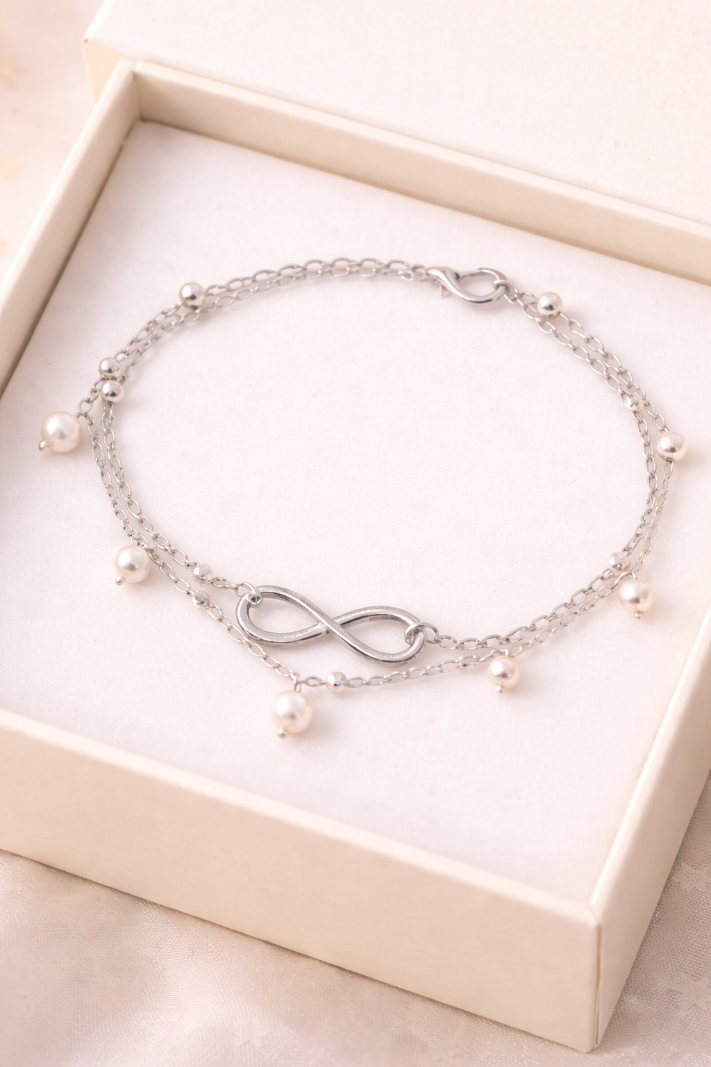 Infinity Pearl Anklet for Women – Gold & Silver Waterproof Anklet, Tarnish-Free Adjustable Stainless Steel Beach Foot Jewelry