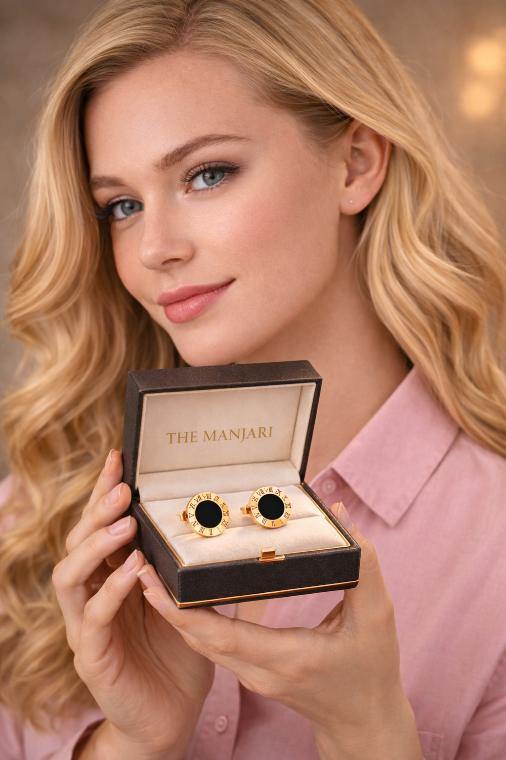 Gold Roman Black Enamel Numeral Stud Earrings