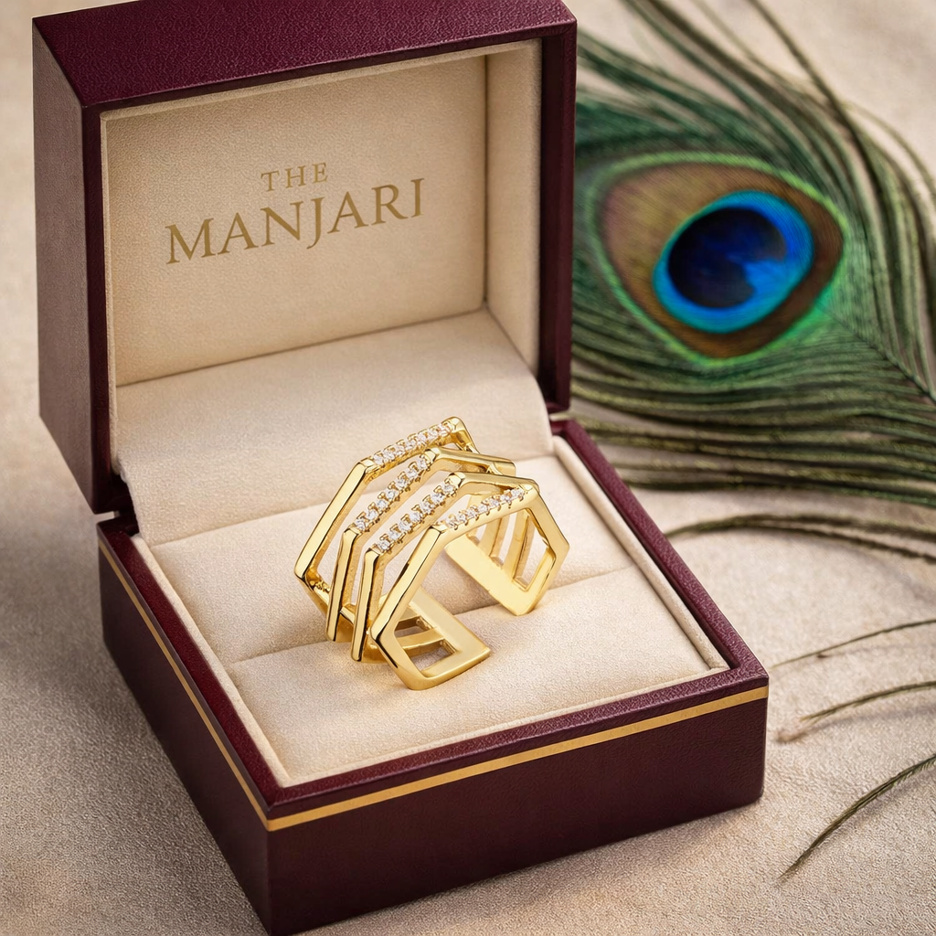 18K Gold Plated Geometric Adjustable Ring