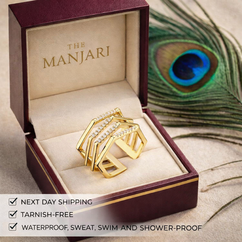 18K Gold Plated Geometric Adjustable Ring