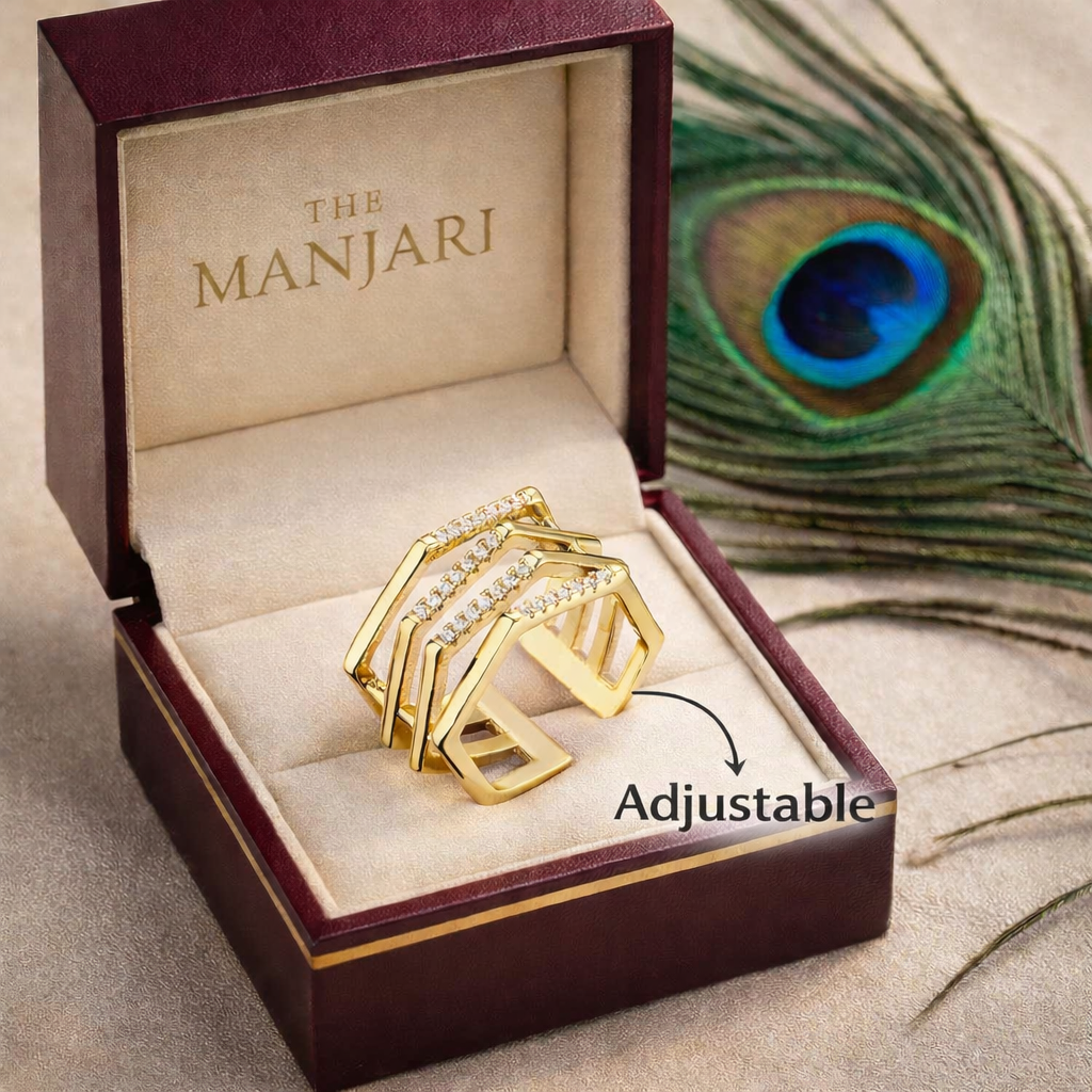 18K Gold Plated Geometric Adjustable Ring