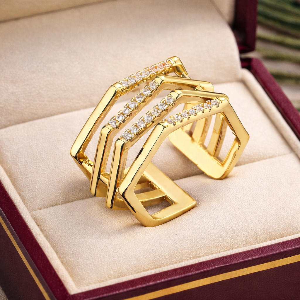 18K Gold Plated Geometric Adjustable Ring