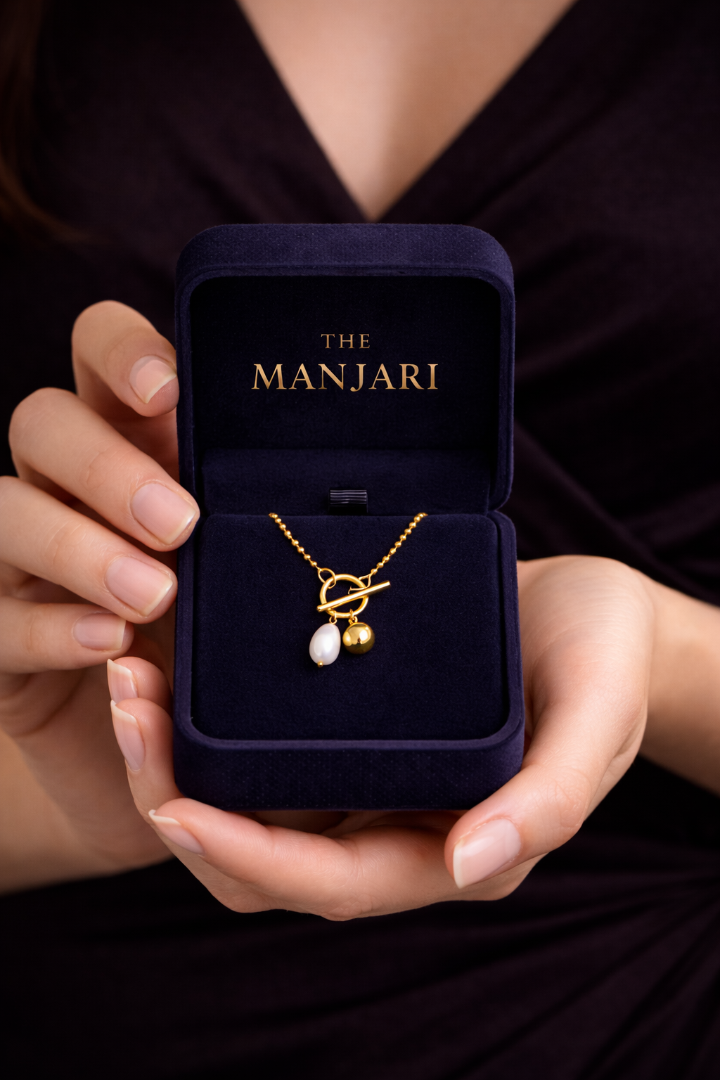 Gold Modern Pearl Pendant Charm Necklace