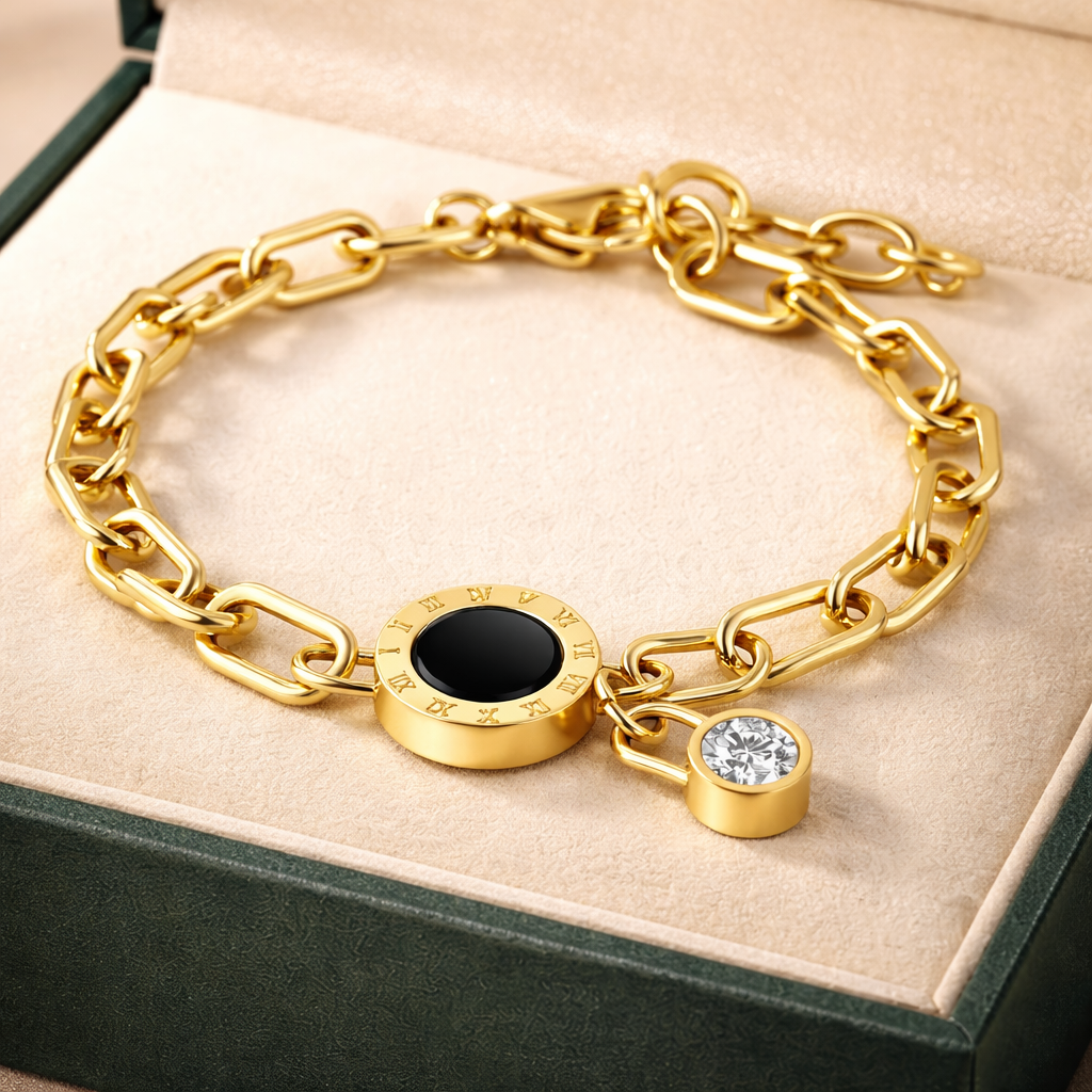 18K Gold Plated Roman Bracelet with Charm