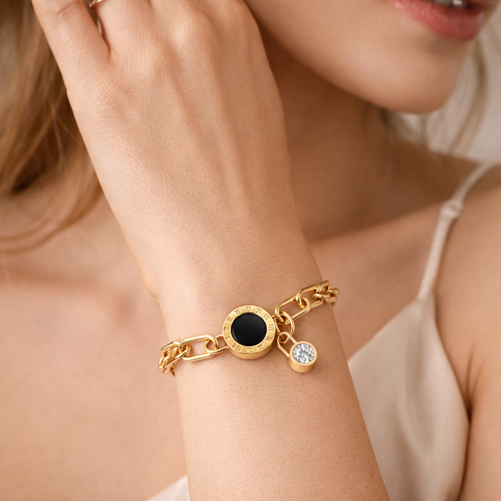 18K Gold Plated Roman Bracelet with Charm