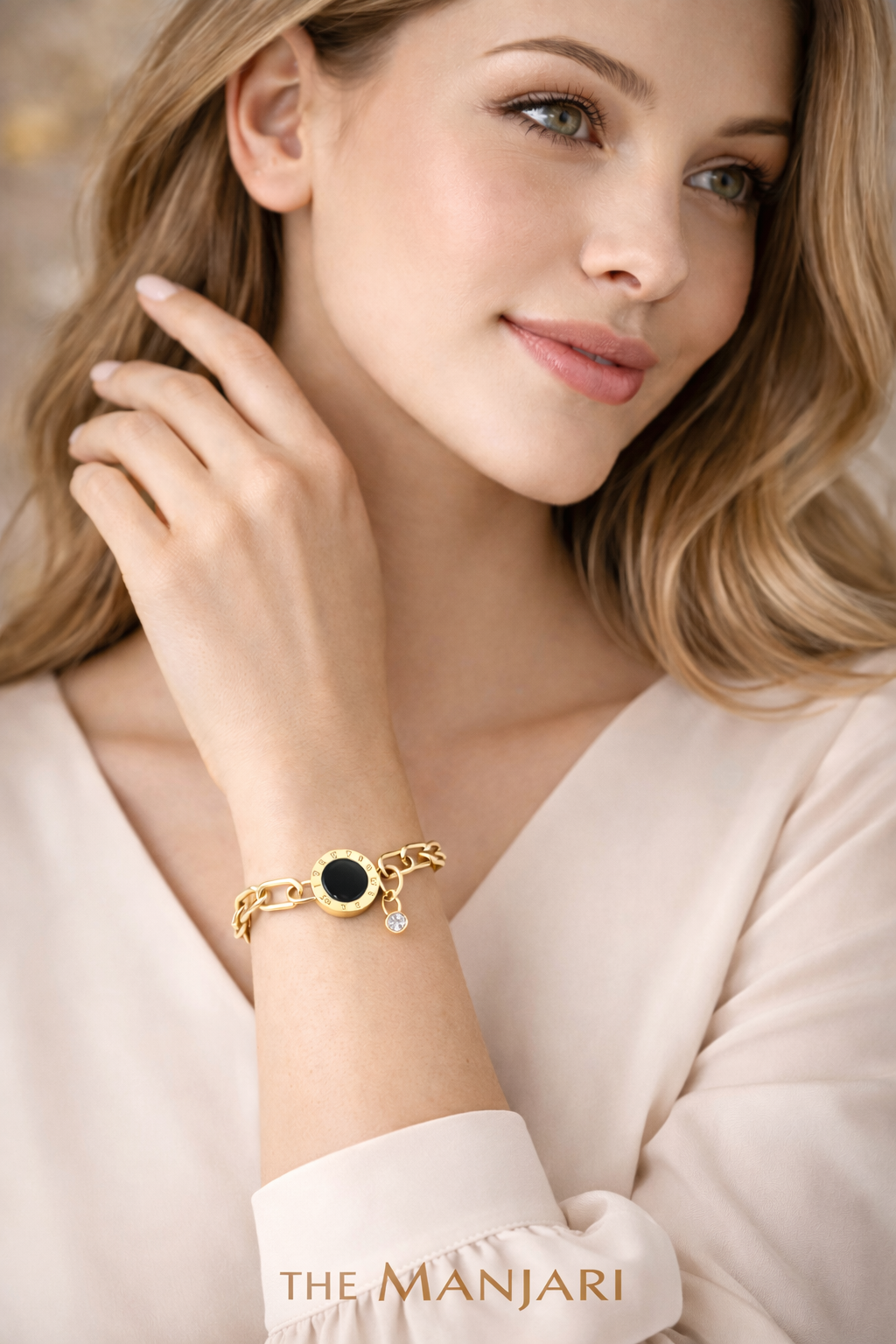 18K Gold Plated Roman Bracelet with Charm