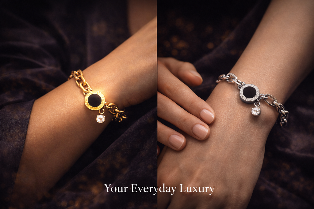 18K Gold Plated Roman Bracelet with Charm