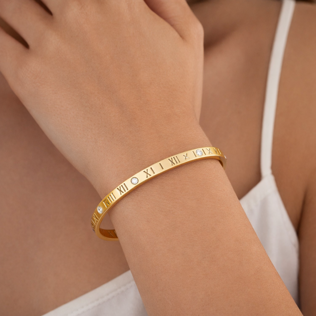 Gold and Silver Roman Numeral Bangle Bracelet