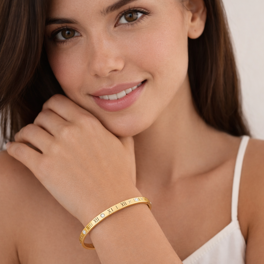 Gold and Silver Roman Numeral Bangle Bracelet