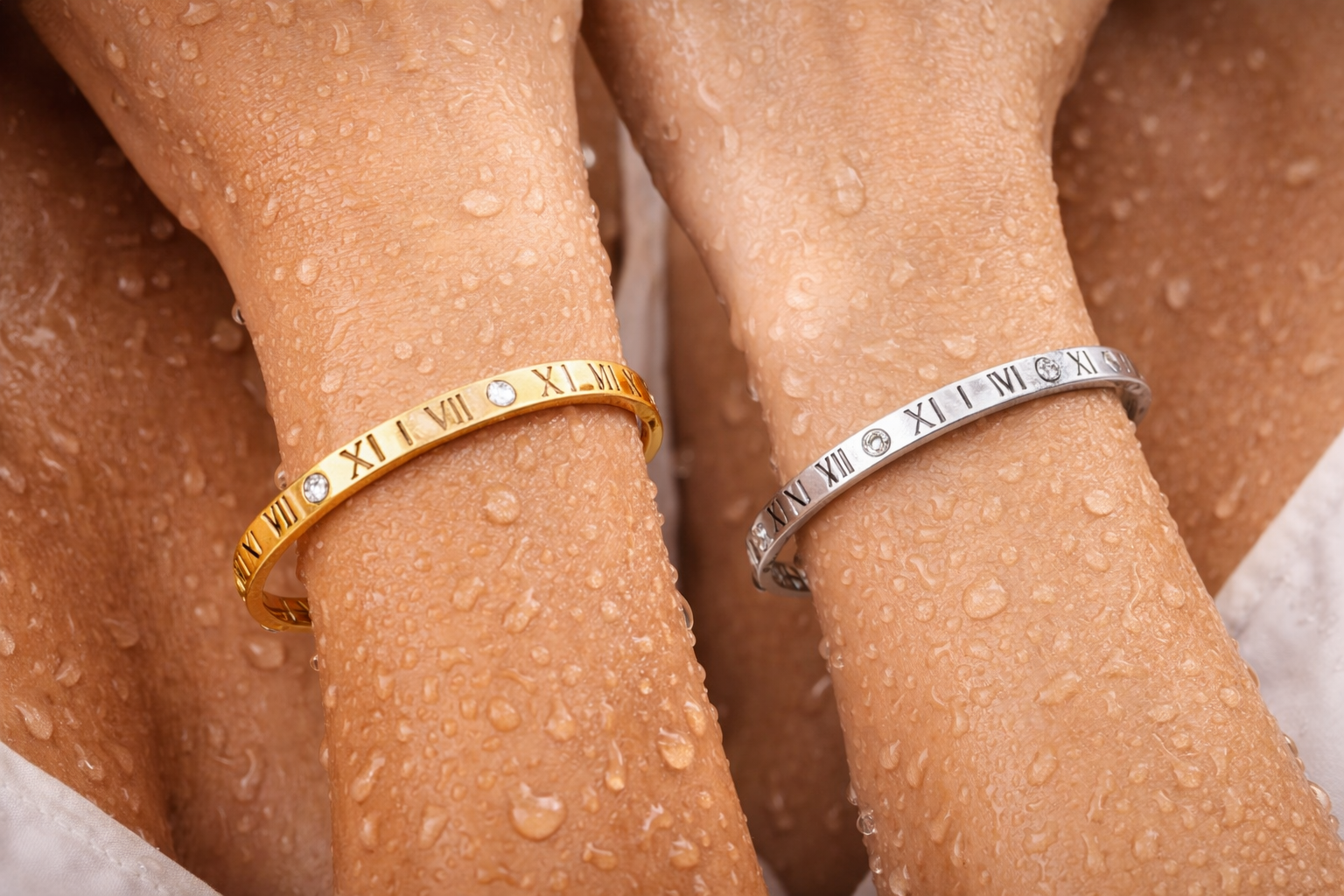 Gold and Silver Roman Numeral Bangle Bracelet