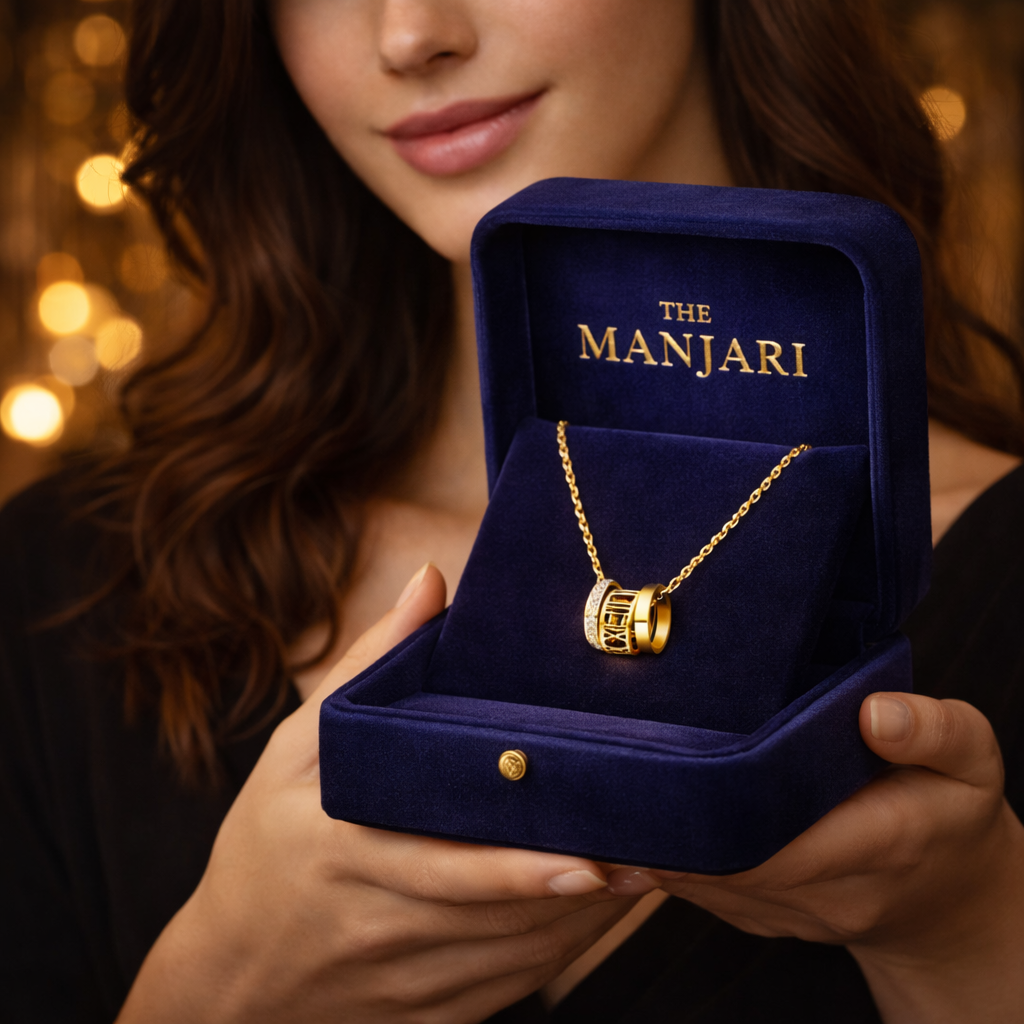 Gold Roman Numeral Ring Pendant Necklace