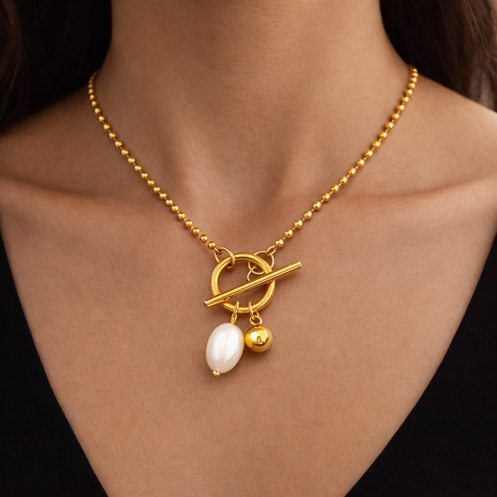 Gold Modern Pearl Pendant Charm Necklace