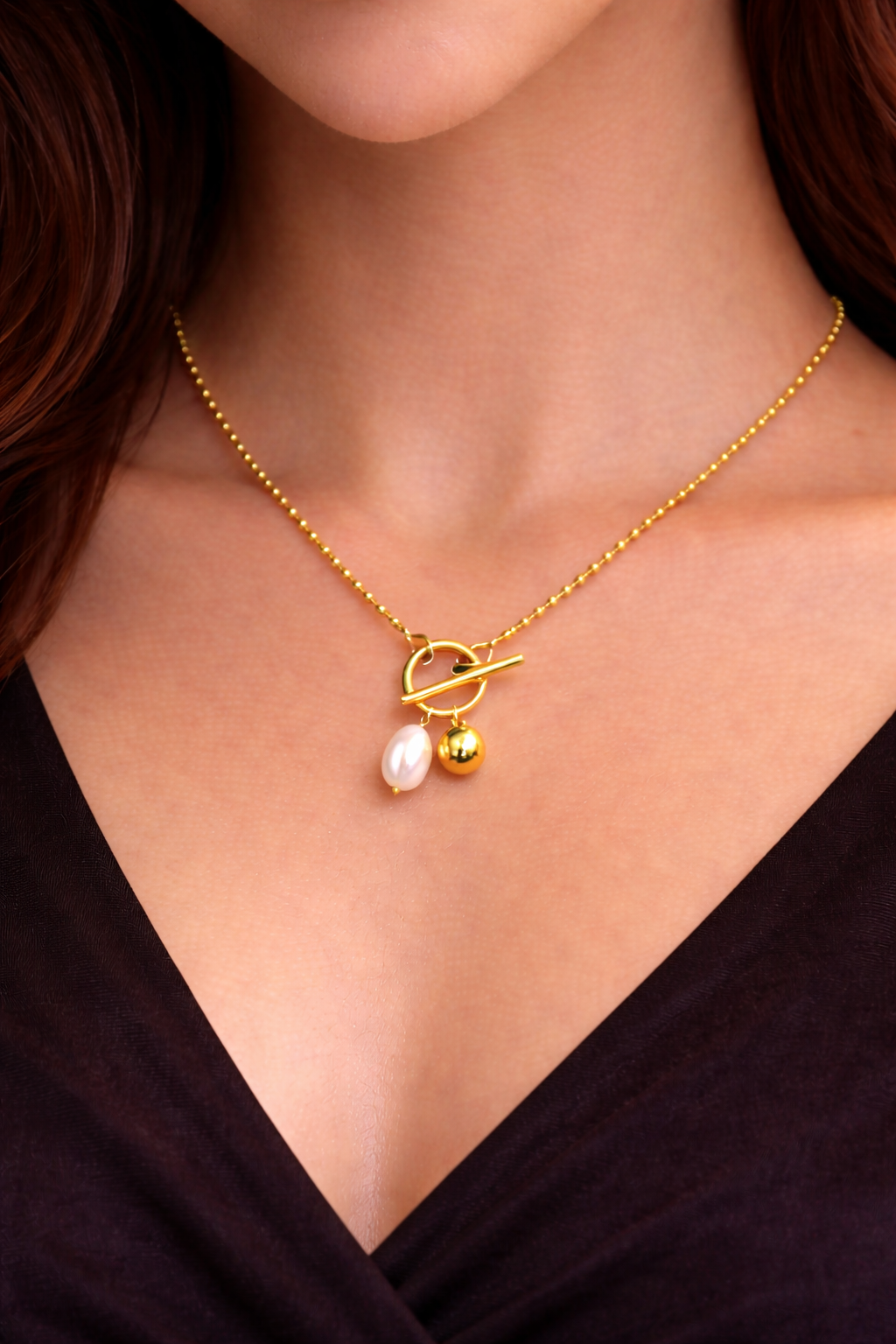Gold Modern Pearl Pendant Charm Necklace