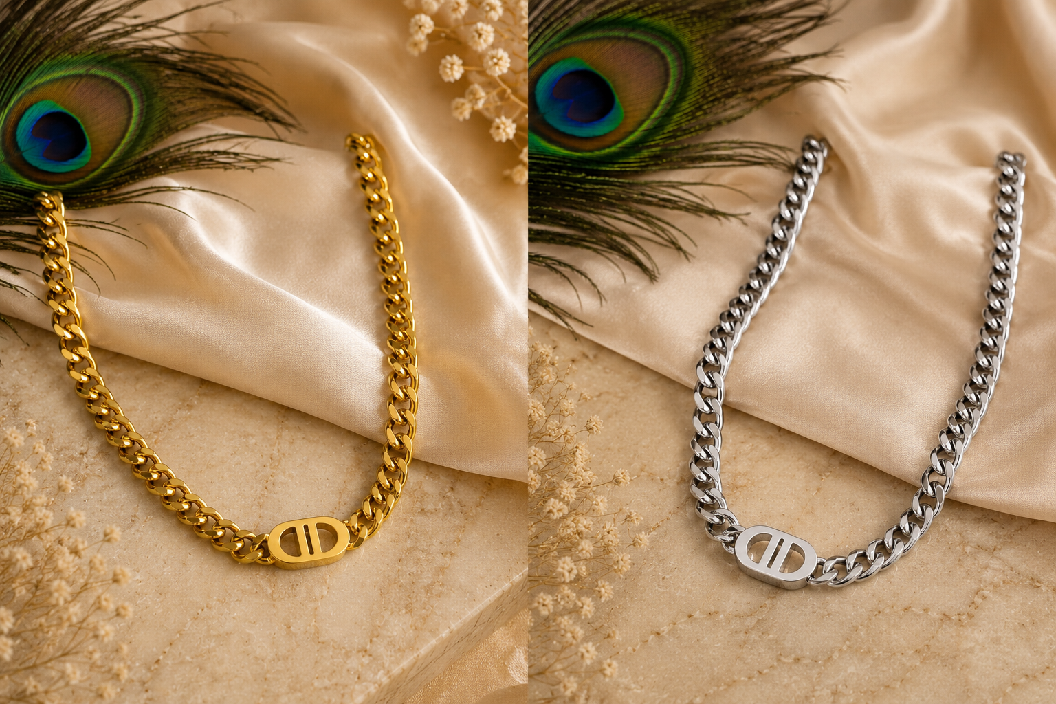 Luxury Cuban Link Chain Necklace & Bracelet Set – 18K Gold Plated Stainless Steel | Waterproof Tarnish-Free Chain Necklace | Gold Bracelet | Silver Necklace