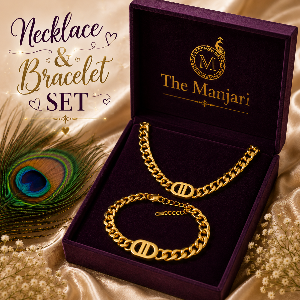 Luxury Cuban Link Chain Necklace & Bracelet Set – 18K Gold Plated Stainless Steel | Waterproof Tarnish-Free Chain Necklace | Gold Bracelet | Silver Necklace