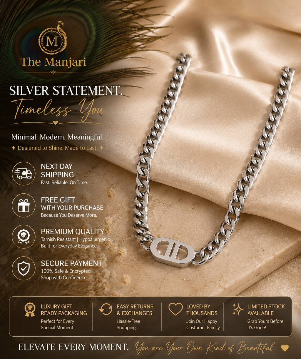 Luxury Cuban Link Chain Necklace & Bracelet Set – 18K Gold Plated Stainless Steel | Waterproof Tarnish-Free Chain Necklace | Gold Bracelet | Silver Necklace