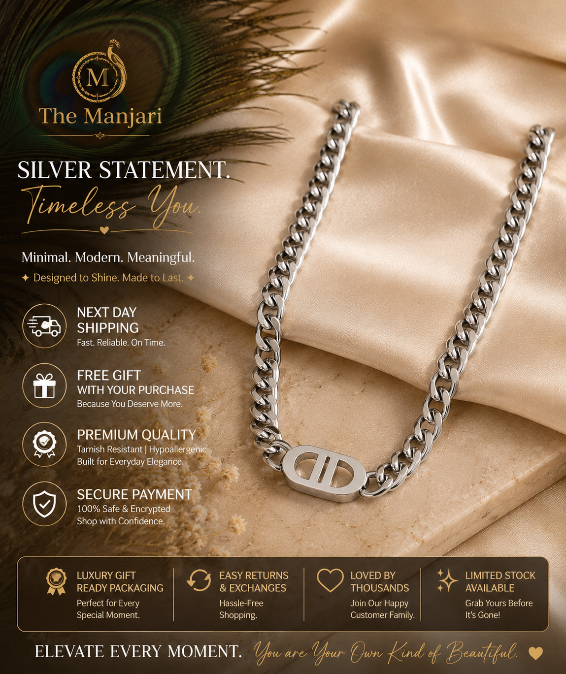 Luxury Cuban Link Chain Necklace & Bracelet Set – 18K Gold Plated Stainless Steel | Waterproof Tarnish-Free Chain Necklace | Gold Bracelet | Silver Necklace