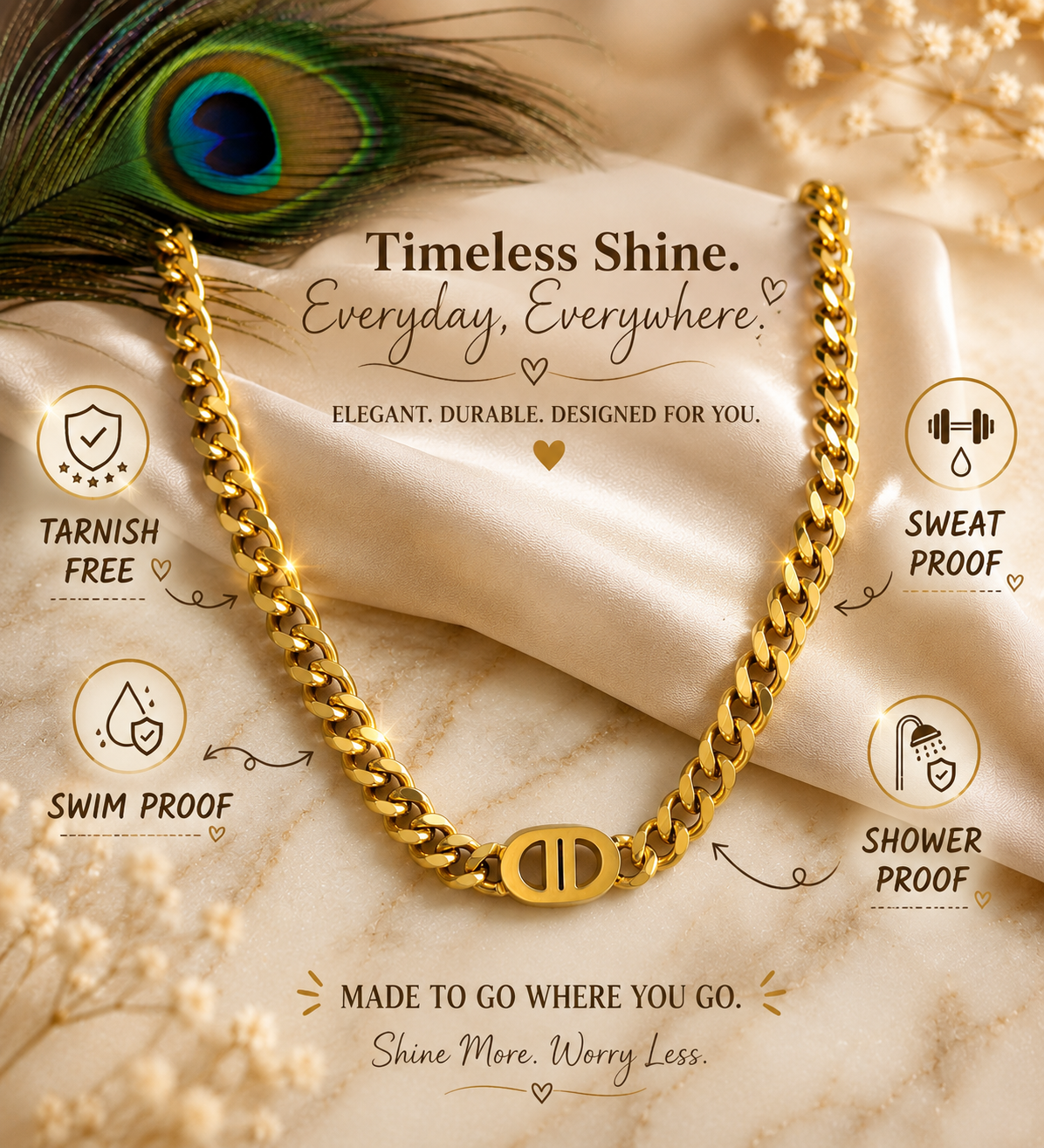 Luxury Cuban Link Chain Necklace & Bracelet Set – 18K Gold Plated Stainless Steel | Waterproof Tarnish-Free Chain Necklace | Gold Bracelet | Silver Necklace