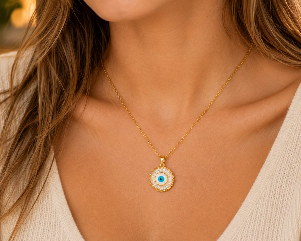 Evil Eye Necklace & Bracelet Set – 18K Gold Plated Stainless Steel | Waterproof Tarnish-Free Evil Eye Jewelry