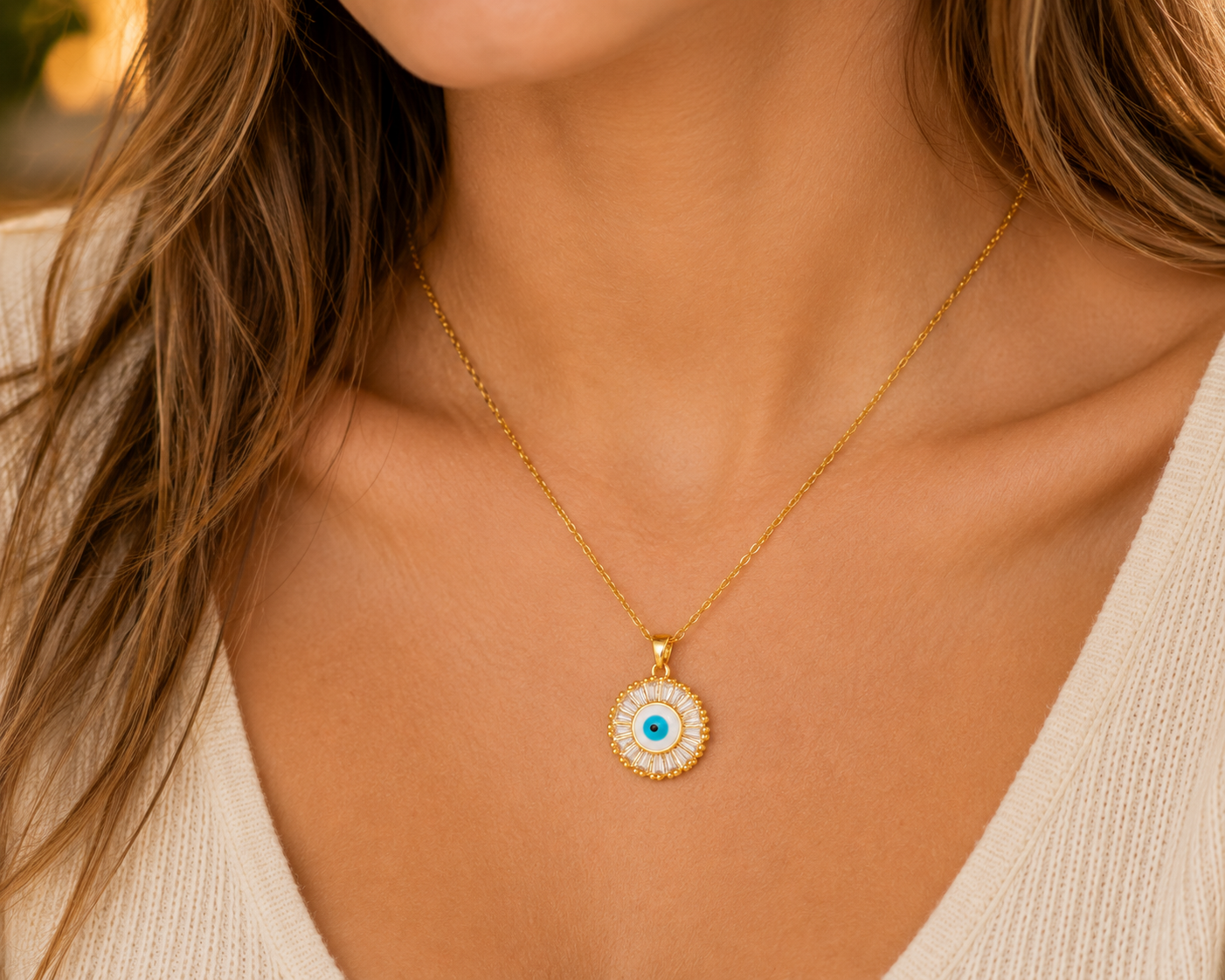 Evil Eye Necklace & Bracelet Set – 18K Gold Plated Stainless Steel | Waterproof Tarnish-Free Evil Eye Jewelry
