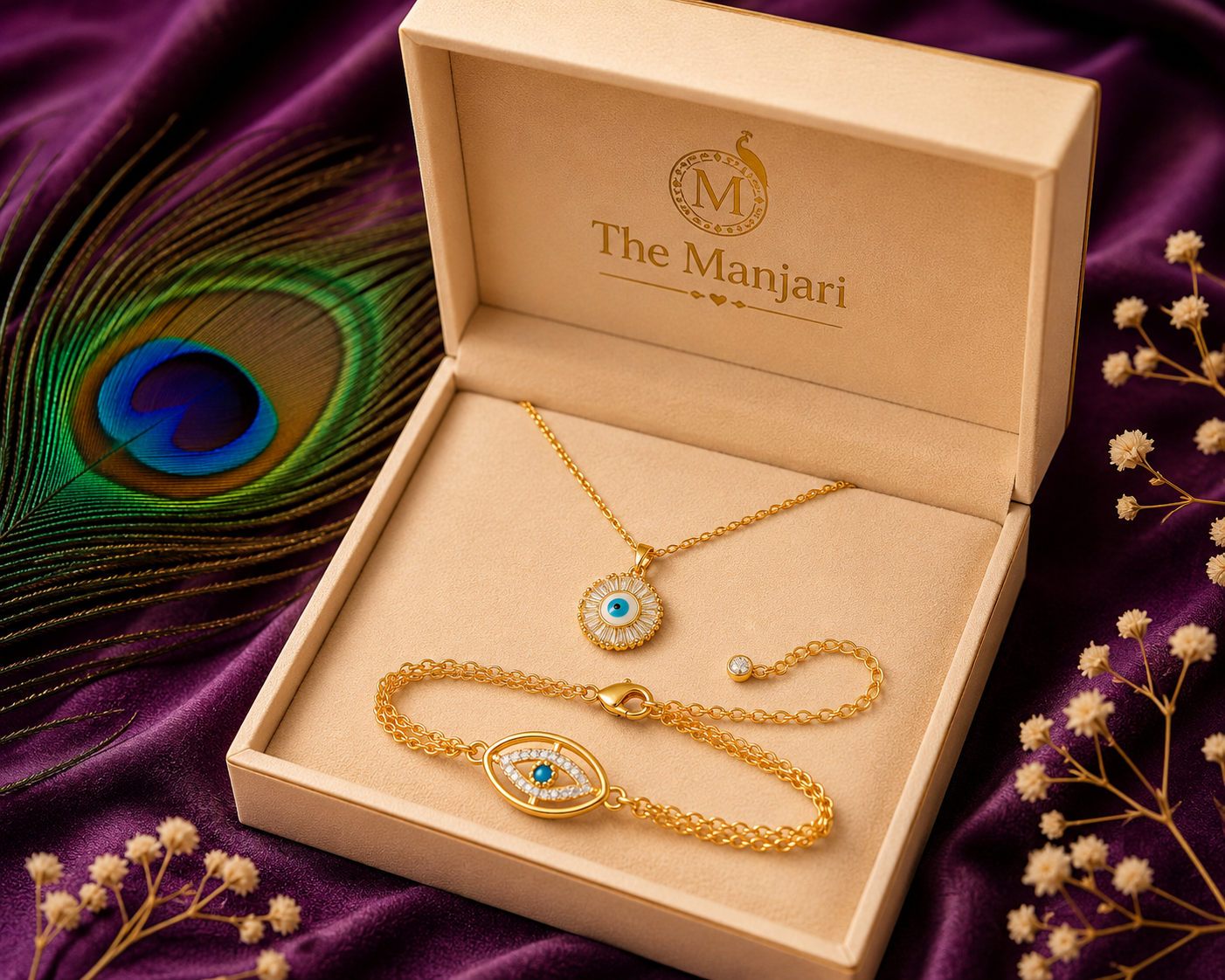 Evil Eye Necklace & Bracelet Set – 18K Gold Plated Stainless Steel | Waterproof Tarnish-Free Evil Eye Jewelry