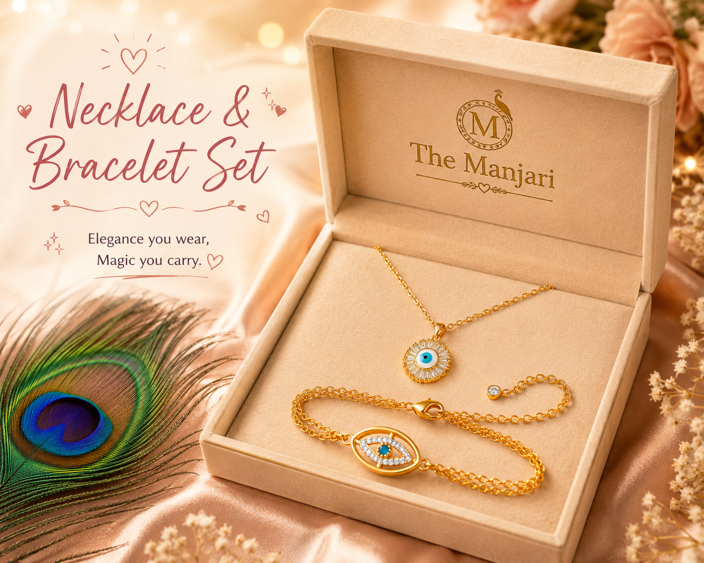 Evil Eye Necklace & Bracelet Set – 18K Gold Plated Stainless Steel | Waterproof Tarnish-Free Evil Eye Jewelry