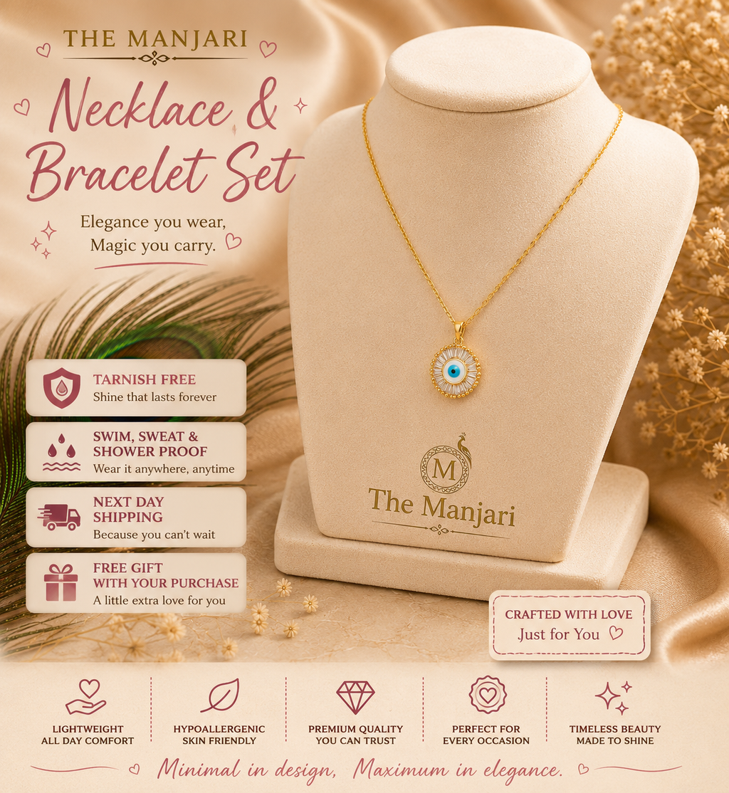 Evil Eye Necklace & Bracelet Set – 18K Gold Plated Stainless Steel | Waterproof Tarnish-Free Evil Eye Jewelry