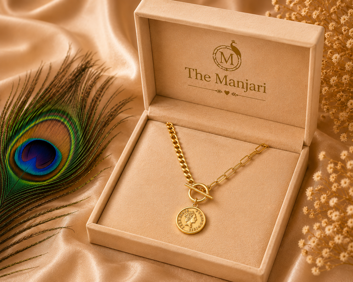 Designer Coin Pendant Chain Necklace & Bracelet Set – Waterproof Tarnish-Free Stainless Steel | Gold & Silver Necklace | Silver Bracelet