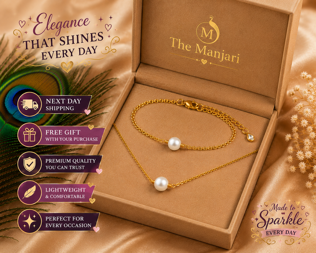 Pearl Necklace & Bracelet Set – 18K Gold Plated Stainless Steel | Waterproof Tarnish-Free Freshwater Pearl Jewelry