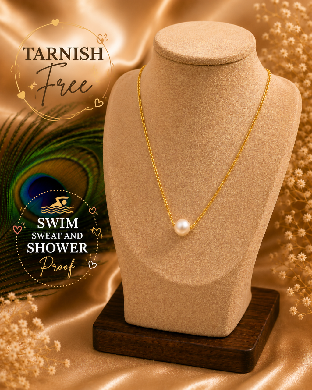 Pearl Necklace & Bracelet Set – 18K Gold Plated Stainless Steel | Waterproof Tarnish-Free Freshwater Pearl Jewelry