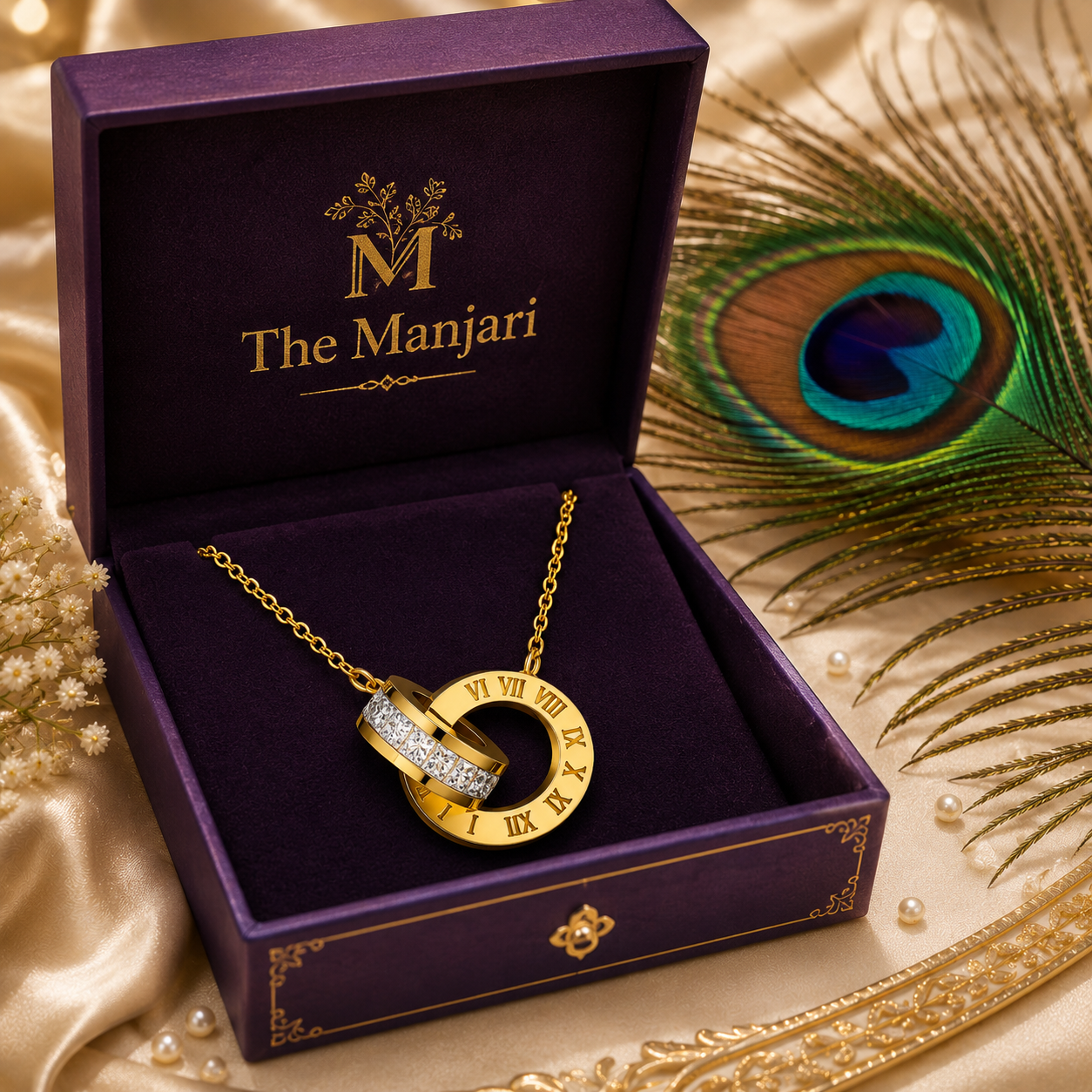 Roman Numeral Necklace & Earrings Set – 18K Gold Plated Stainless Steel | Waterproof Tarnish-Free CZ Jewelry