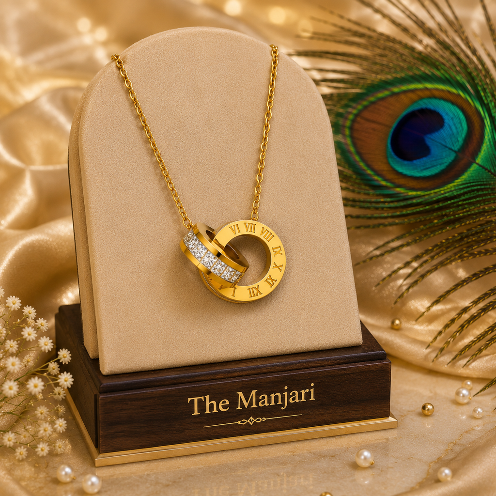 Roman Numeral Necklace & Earrings Set – 18K Gold Plated Stainless Steel | Waterproof Tarnish-Free CZ Jewelry
