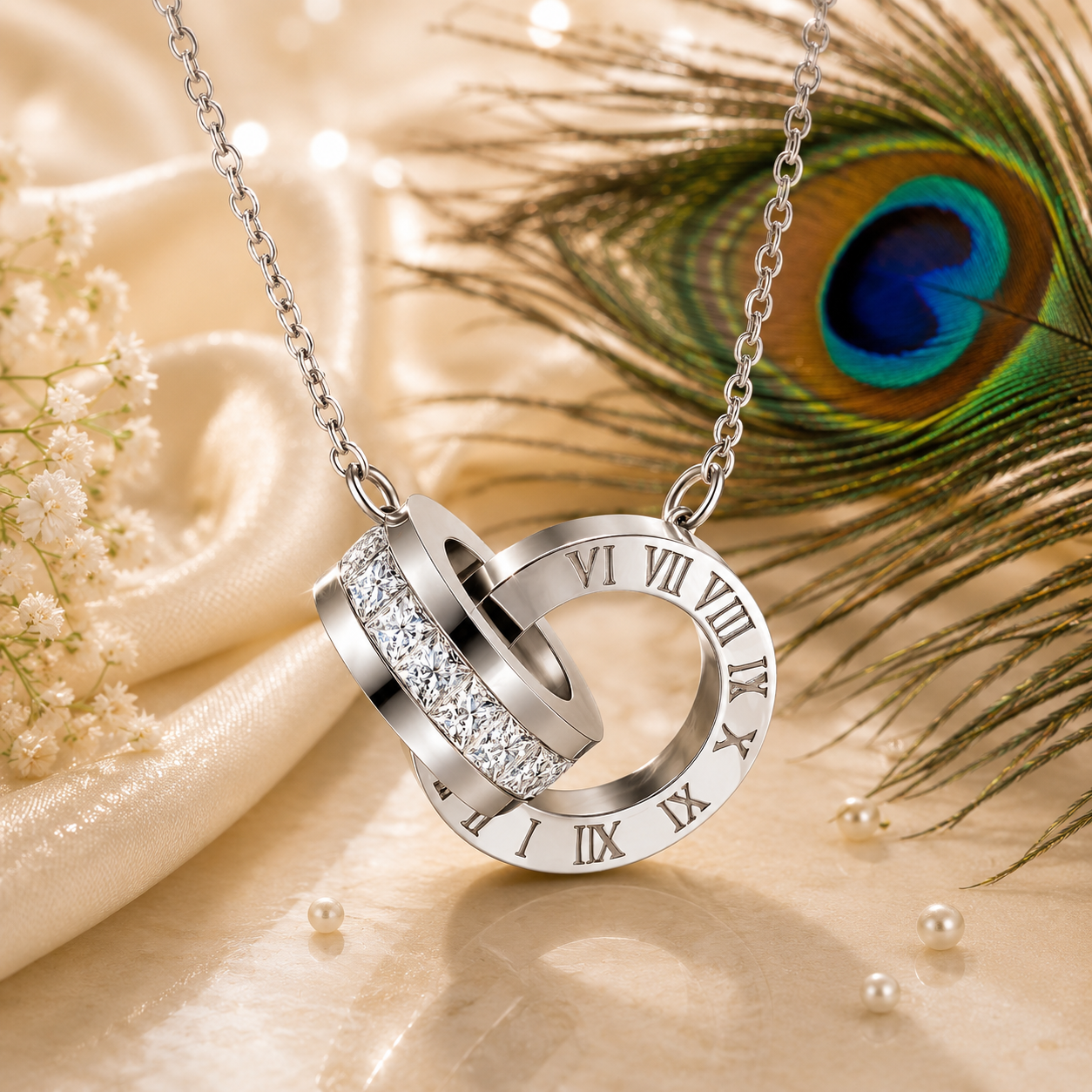 Roman Numeral Necklace & Earrings Set – 18K Gold Plated Stainless Steel | Waterproof Tarnish-Free CZ Jewelry