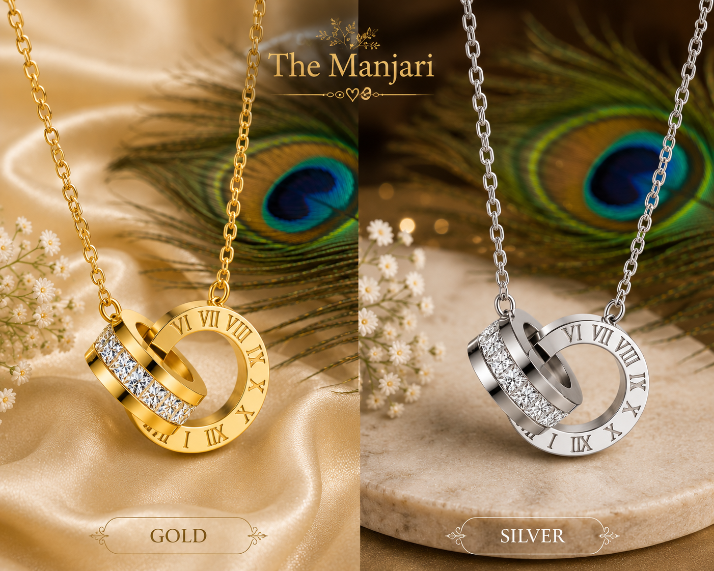 Roman Numeral Necklace & Earrings Set – 18K Gold Plated Stainless Steel | Waterproof Tarnish-Free CZ Jewelry