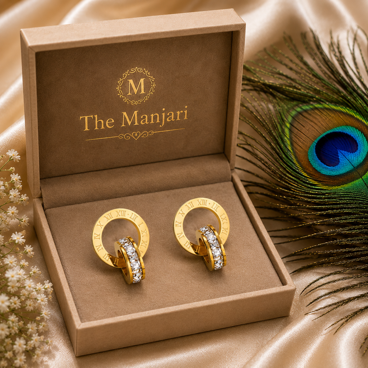 Roman Numeral Necklace & Earrings Set – 18K Gold Plated Stainless Steel | Waterproof Tarnish-Free CZ Jewelry