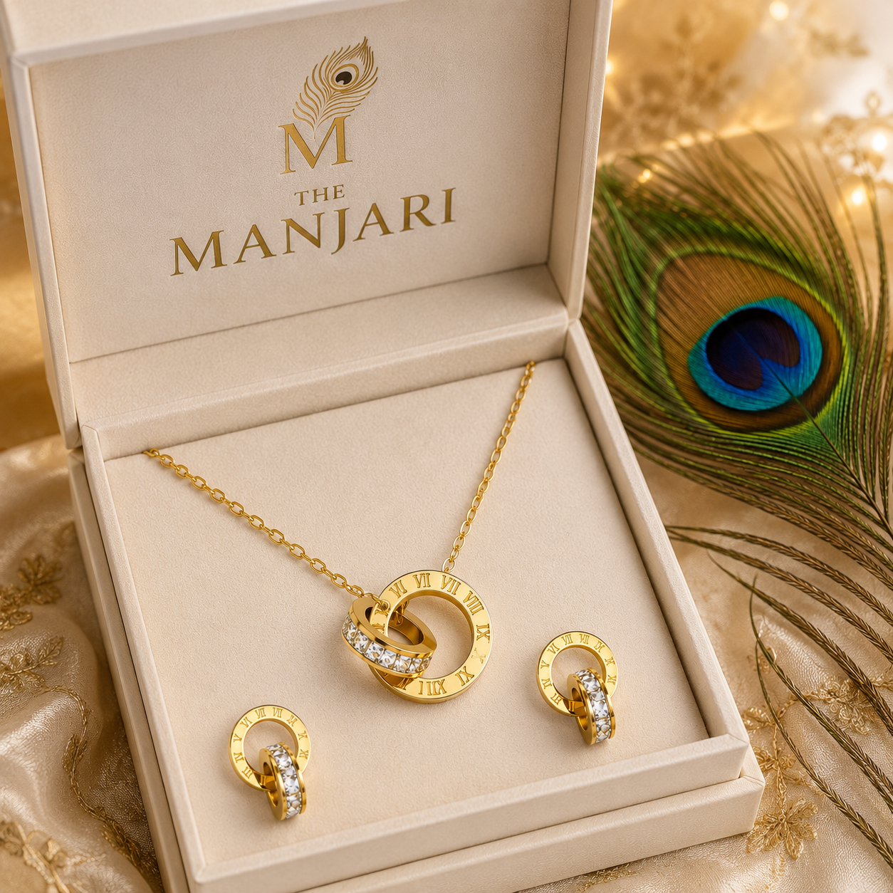 Roman Numeral Necklace & Earrings Set – 18K Gold Plated Stainless Steel | Waterproof Tarnish-Free CZ Jewelry