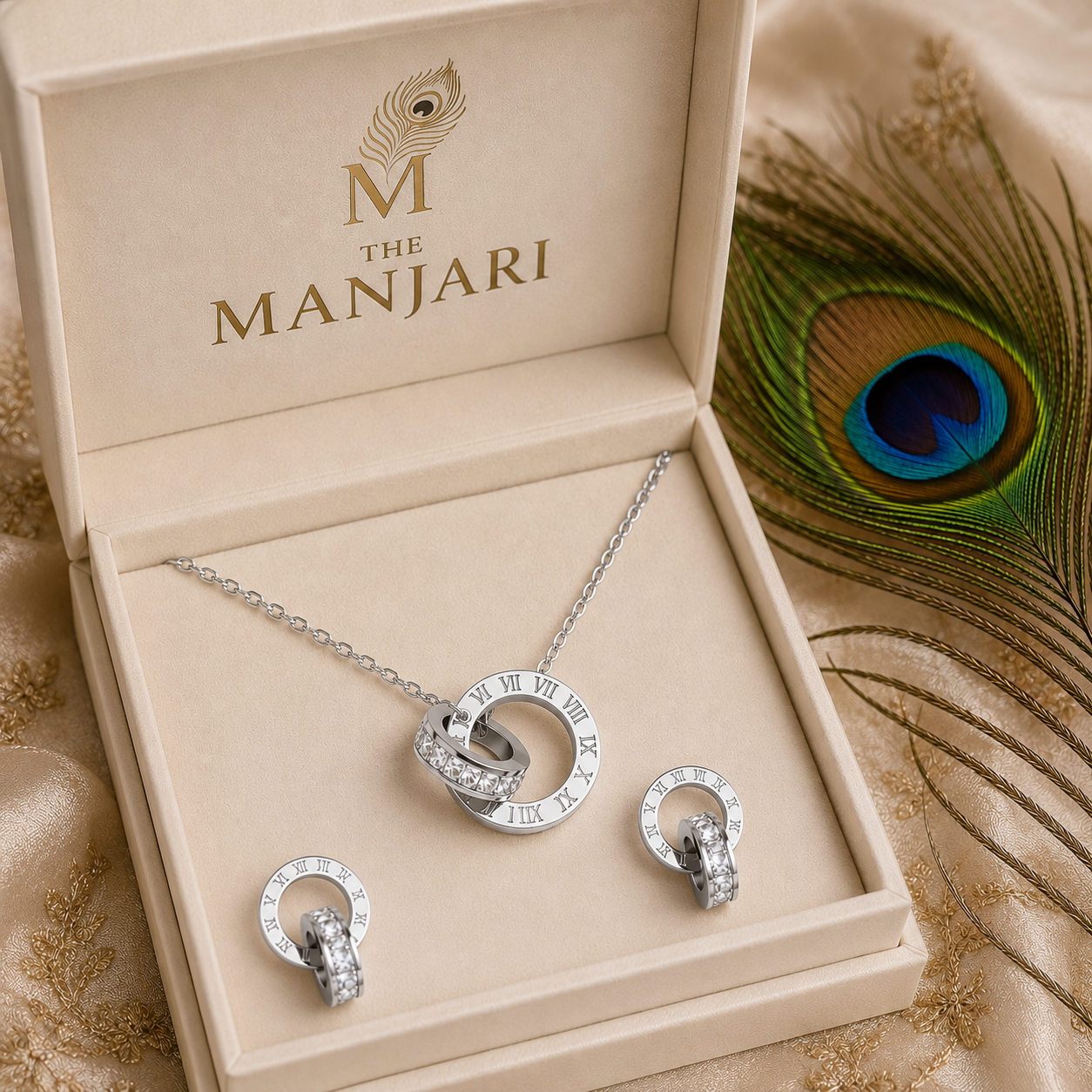 Roman Numeral Necklace & Earrings Set – 18K Gold Plated Stainless Steel | Waterproof Tarnish-Free CZ Jewelry