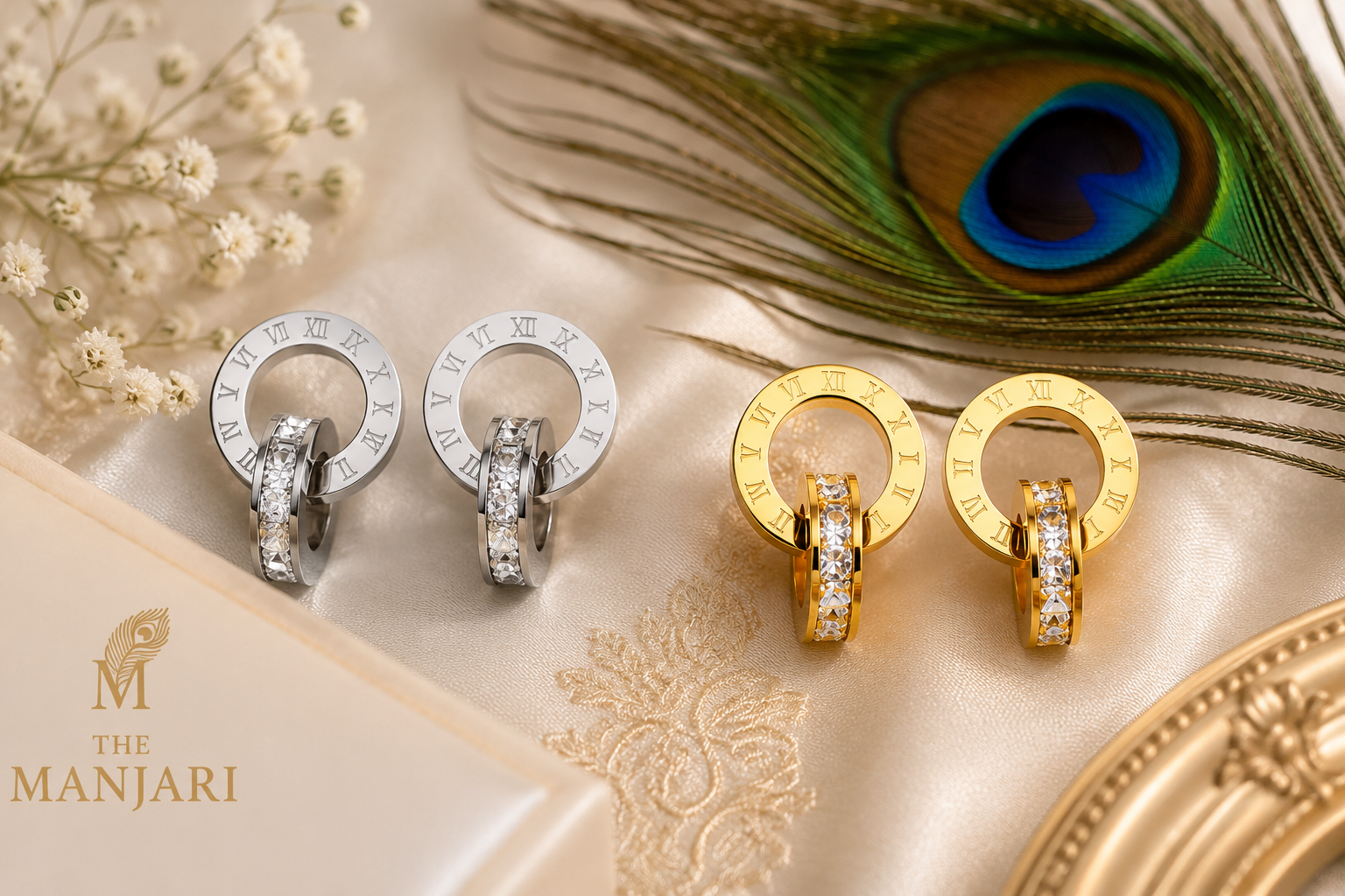Roman Numeral Necklace & Earrings Set – 18K Gold Plated Stainless Steel | Waterproof Tarnish-Free CZ Jewelry