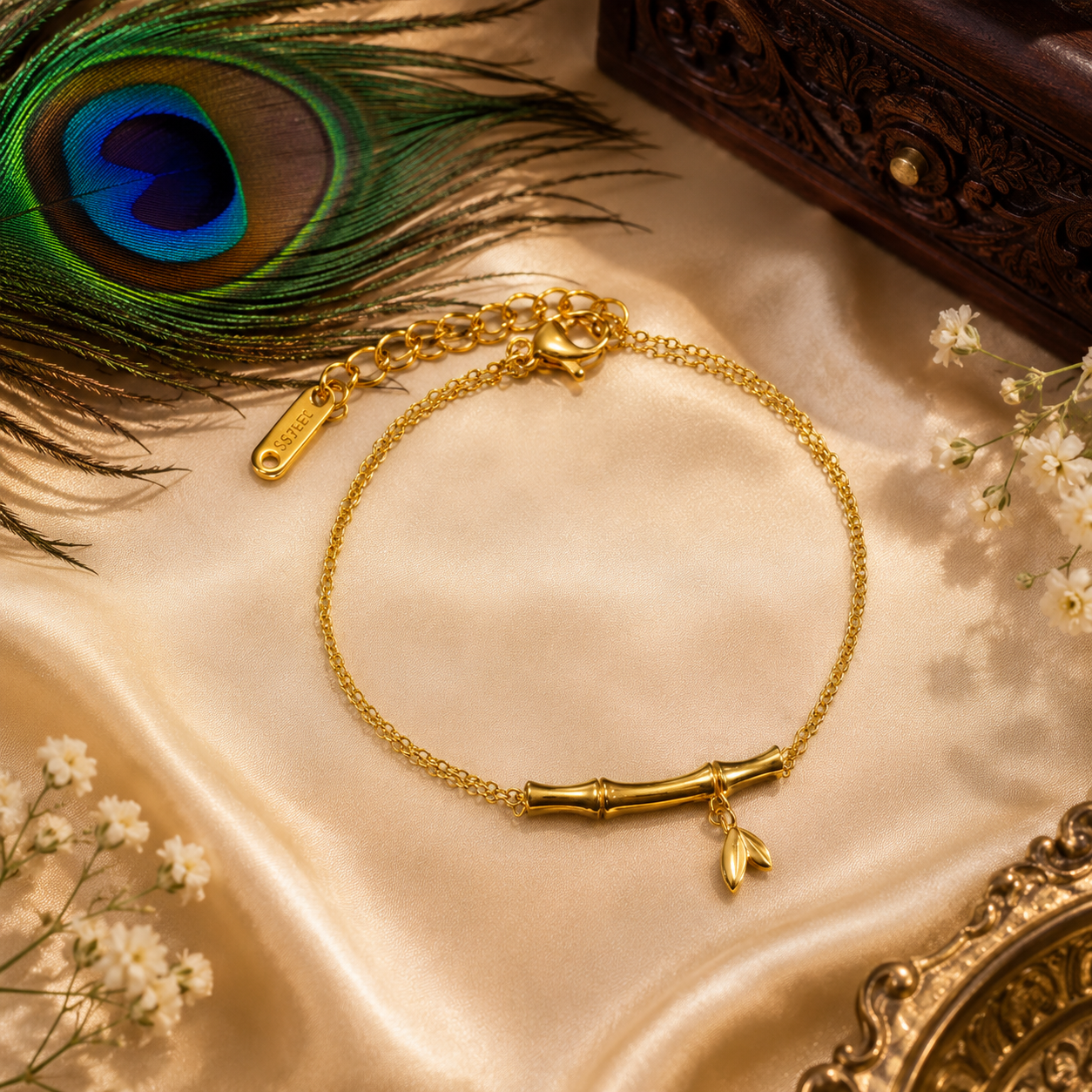 Bamboo Necklace & Bracelet Set – 18K Gold Plated Stainless Steel | Waterproof Tarnish-Free Minimalist Jewelry
