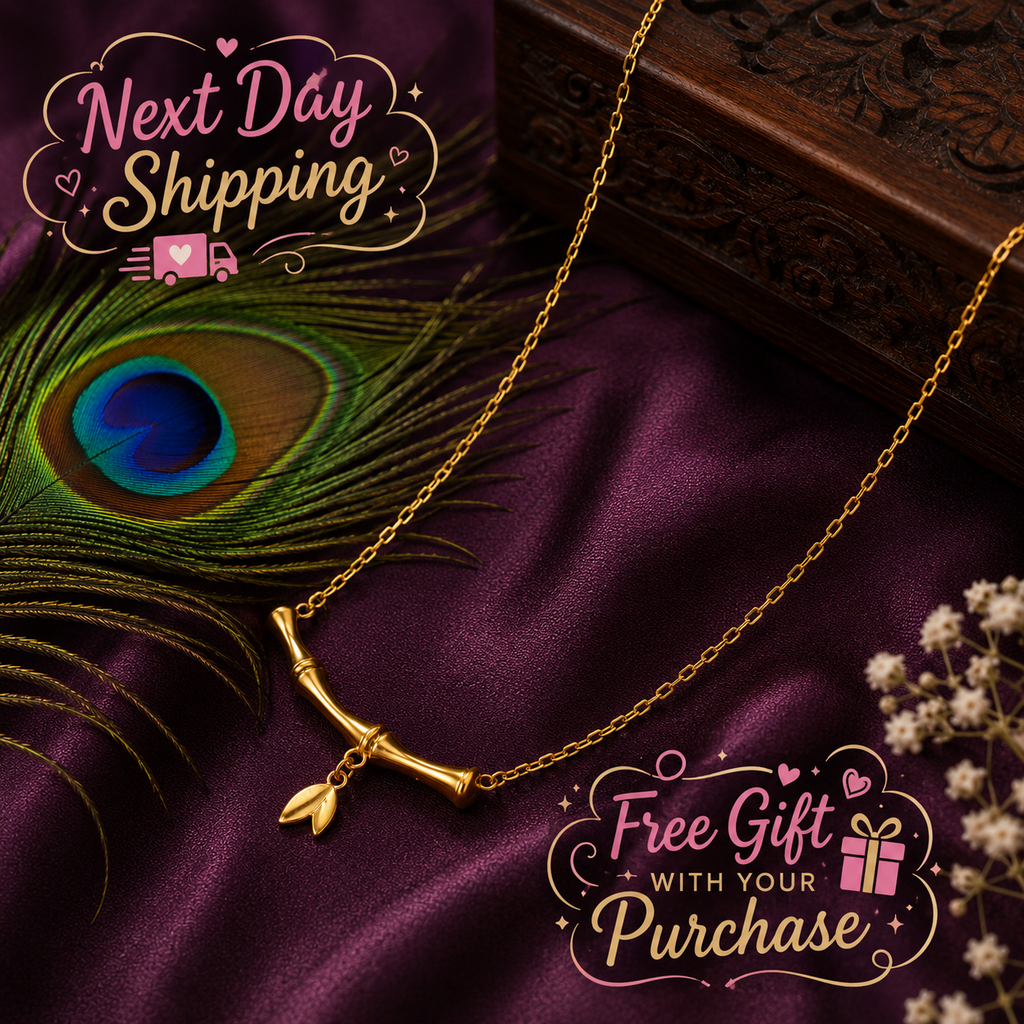 Bamboo Necklace & Bracelet Set – 18K Gold Plated Stainless Steel | Waterproof Tarnish-Free Minimalist Jewelry