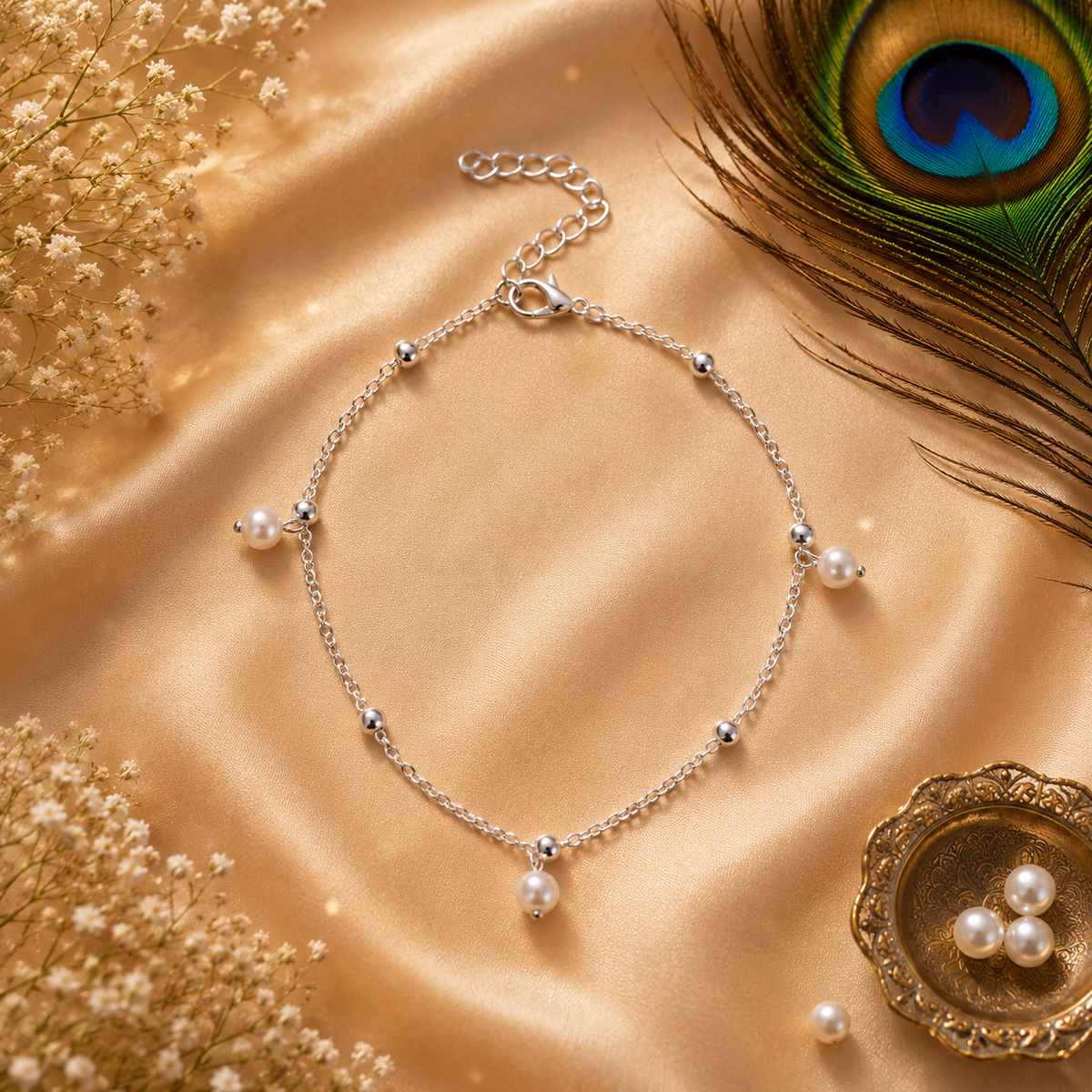 Pearl Charm Anklet – Gold & Silver Stainless Steel Waterproof Anklet | Tarnish-Free Beach & Everyday Jewelry