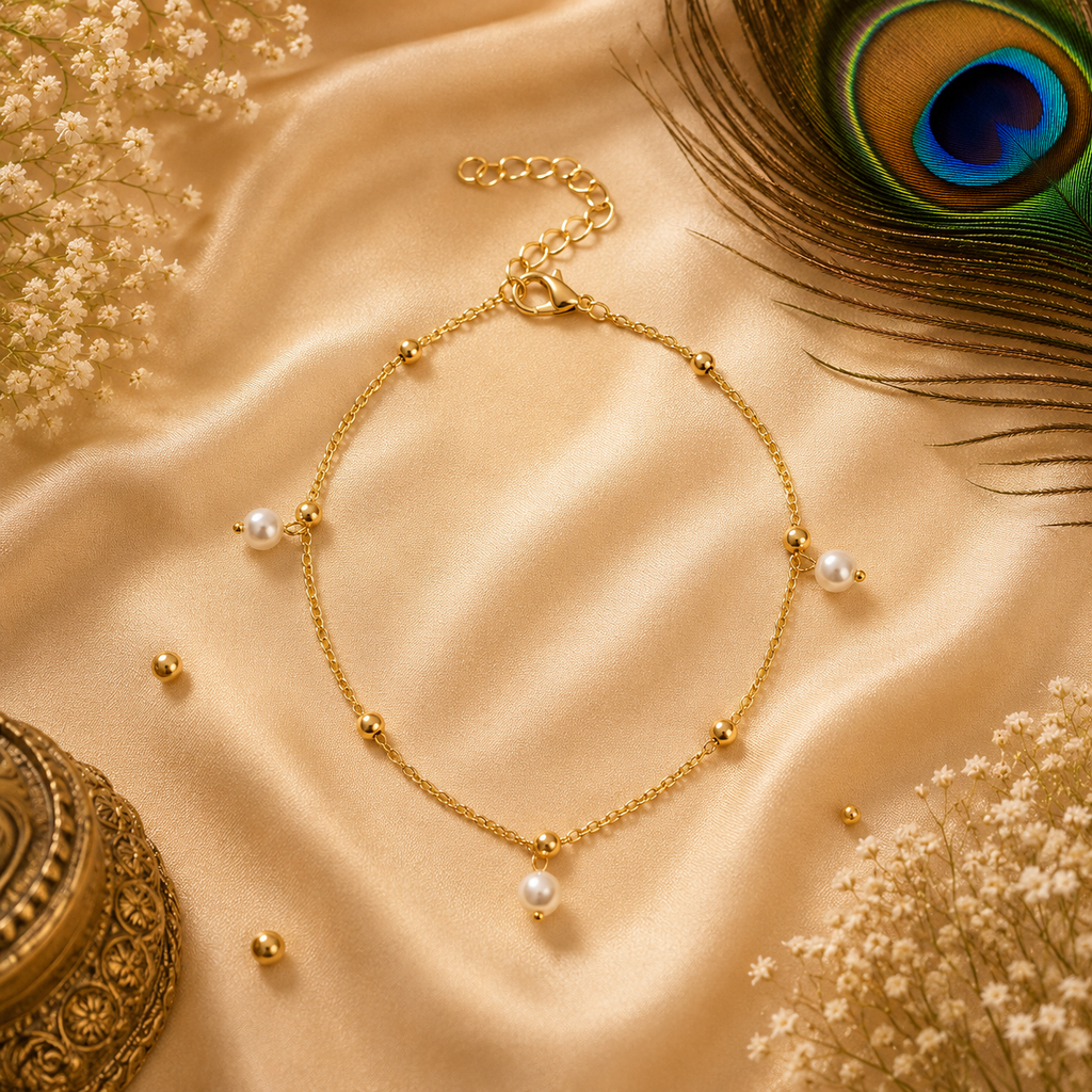 Pearl Charm Anklet – Gold & Silver Stainless Steel Waterproof Anklet | Tarnish-Free Beach & Everyday Jewelry