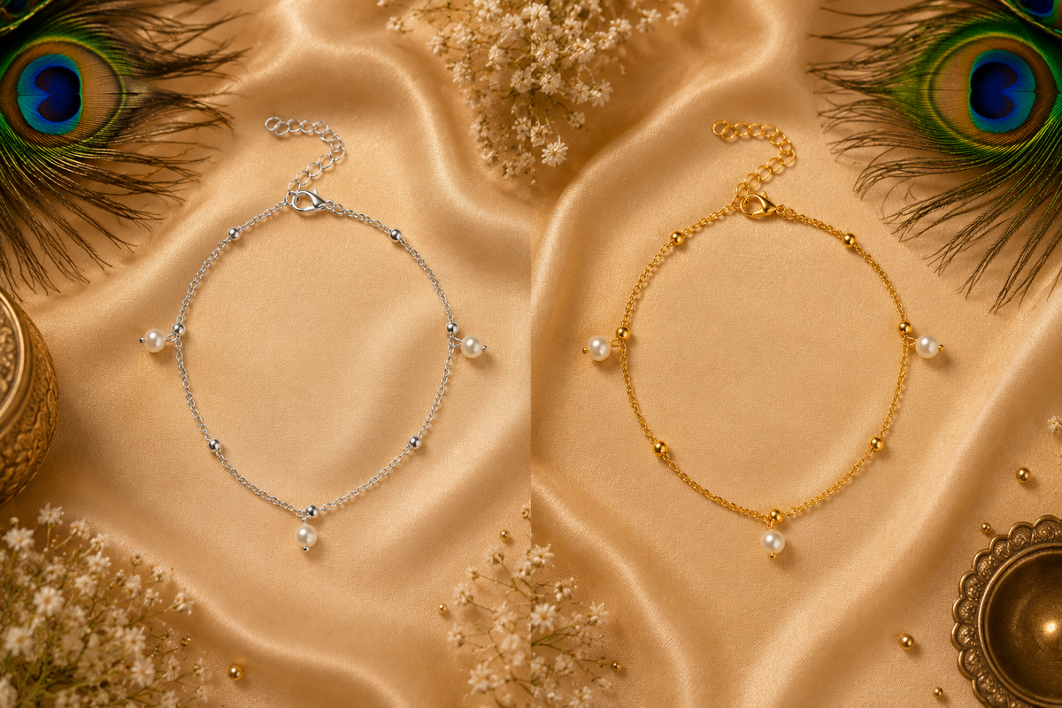 Pearl Charm Anklet – Gold & Silver Stainless Steel Waterproof Anklet | Tarnish-Free Beach & Everyday Jewelry
